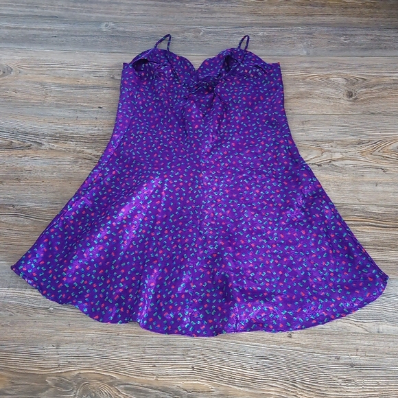 Vintage Silky Patterned Colorful VS Nightie Lingerie Flowy Mini Dress - Picture 8 of 16